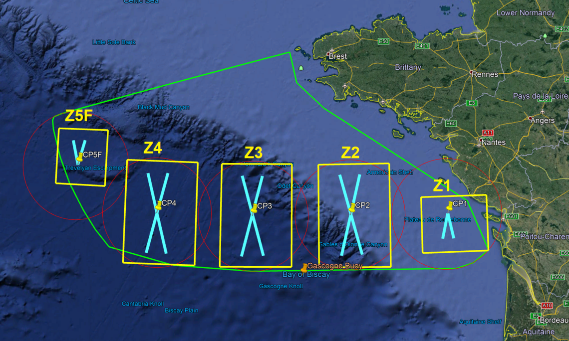 Map of the SUMOS area, showing the CFOSAT orbit crossover points.
